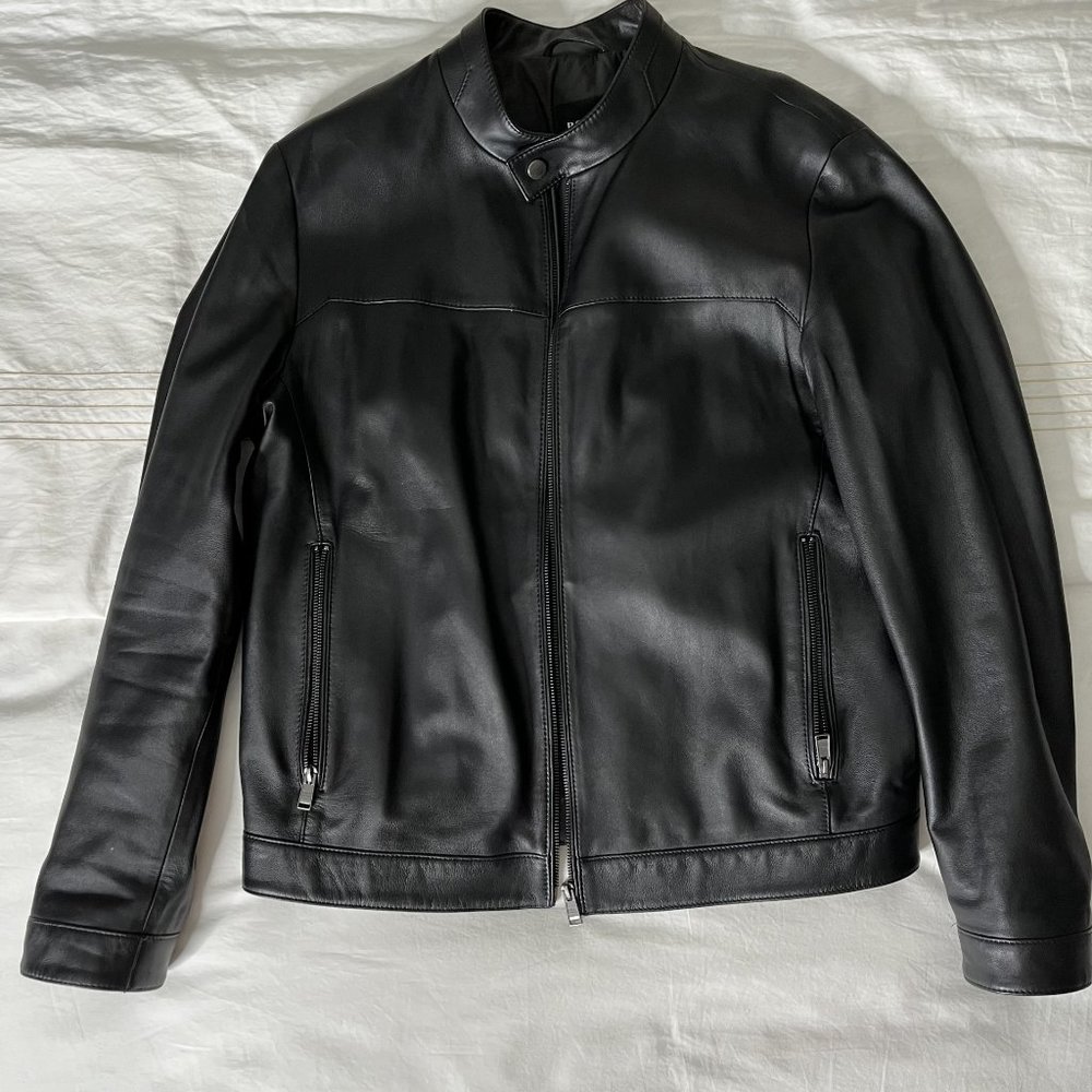 Hugo Boss Men's Leather Jacket|Black|Large Size